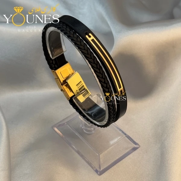 دستبند طلا چرم مردانه مینیمال خطی L114